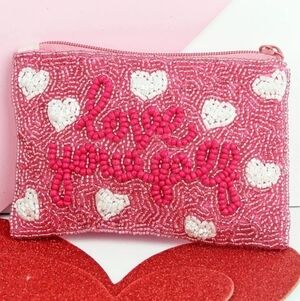 Love Yourself Beaded Coin Purse | Pink Heart Zipper Pouch